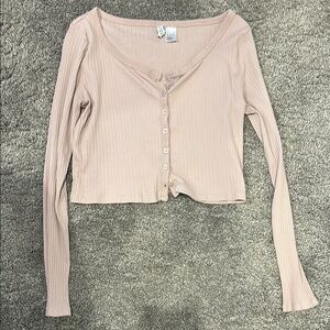 H&M Pink Long Sleeve Cropped Blouse with Ribbed Style
